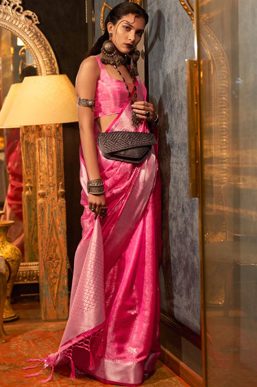 Hot Pink Dual Tone Banarasi Organza Silk Saree