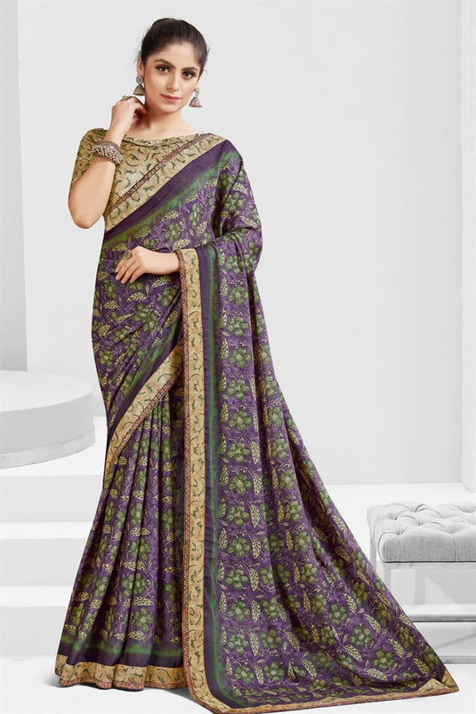 Purple Color Patterned Georgette Printed Saree