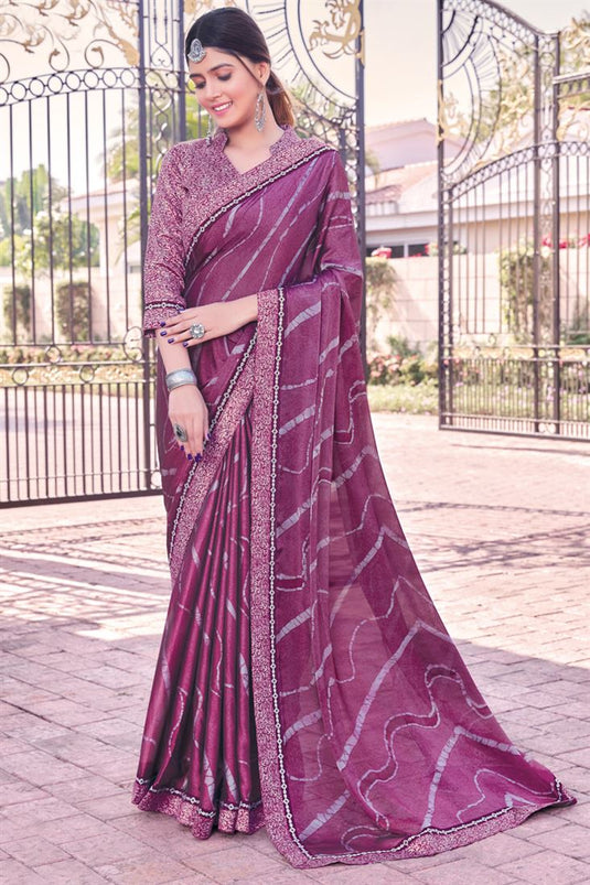 Georgette Bewitching Printed Casual Wine Color Saree