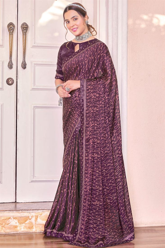 Georgette Delicate Printed Casual Purple Color Saree