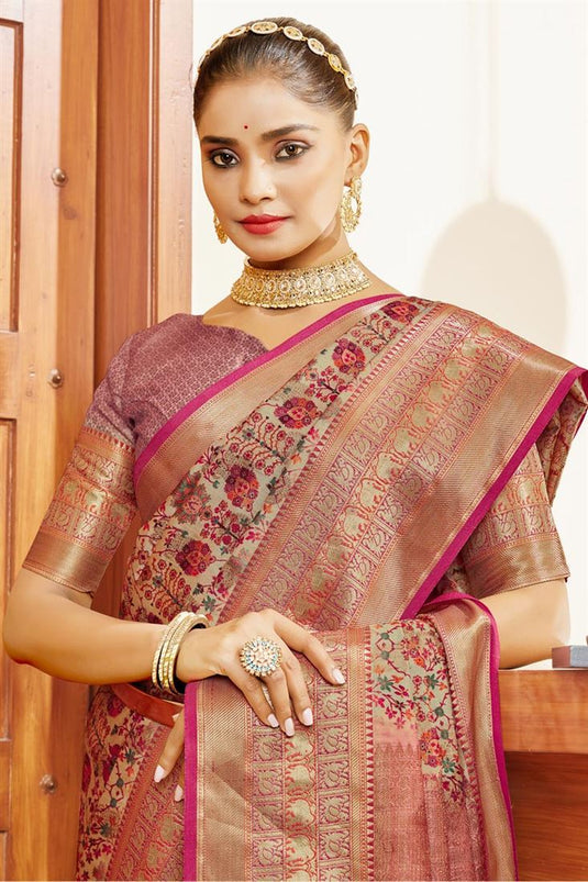 Beguiling Multi Color Digital Printed Work Art Silk Saree