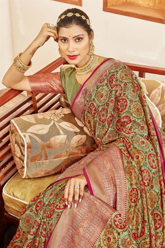 Classic Sea Green Color Digital Printed Art Silk Saree