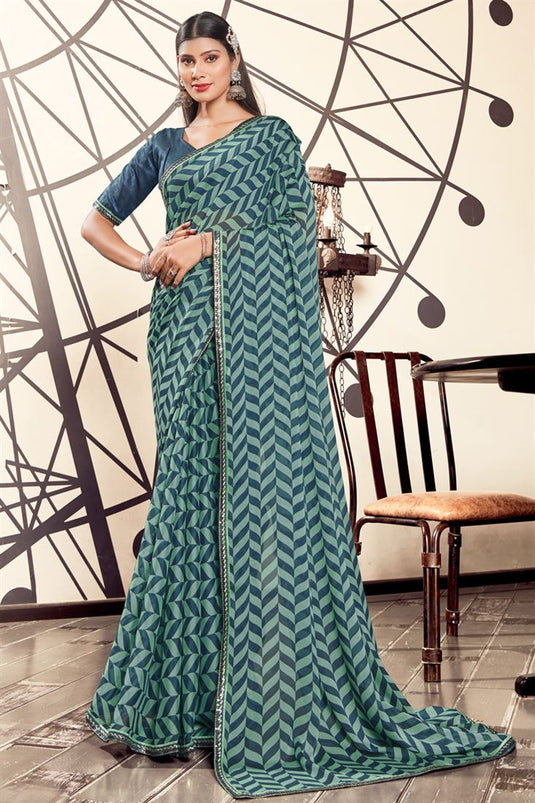 Creative Casual Look Printed Georgette Saree In Multi Color