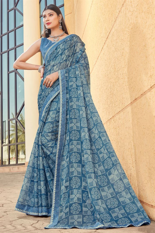 Blue Color Georgette Beauteous Casual Look Printed Saree