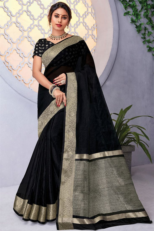 Black Color Festival Look Pleasing Organza Saree