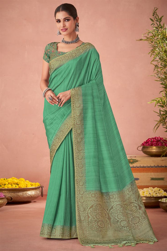 Vartika Singh Art Silk Fabric Sea Green Color Phenomenal Kalamkari Printed Saree