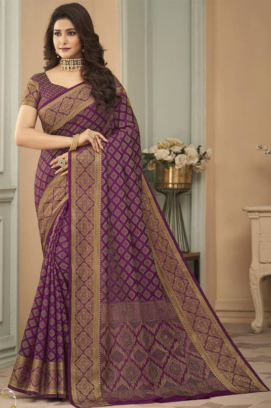 Flashing Purple Color Festival Wear Art Silk Fabric Weaving Work Saree