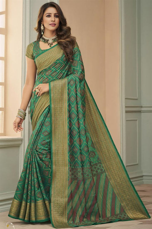 Art Silk Fabric Festival Wear Green Color Weaving Work Graceful Saree