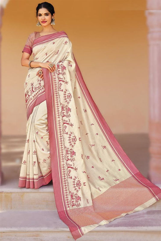 Vartika Singh Art Silk Fabric Beige Color Glamorous Embroidered Saree