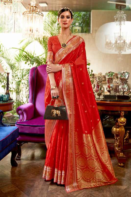 Radiant Red Color Art Silk Weaving Saree