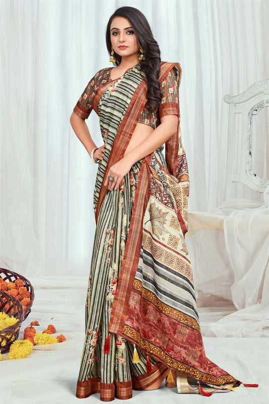 Classic Multi Color Cotton Casual Printed Saree