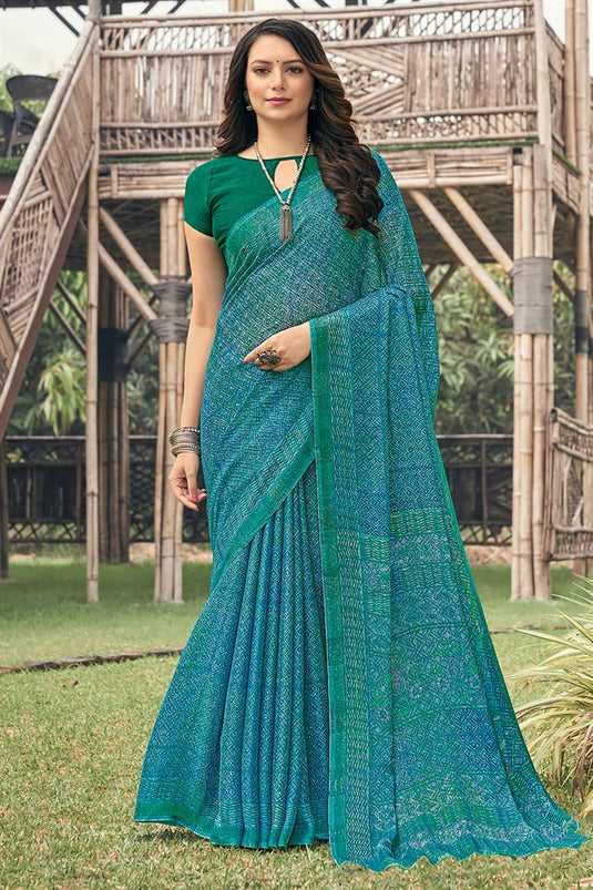 Sky Blue Color Chiffon Fabric Casual Sober Saree