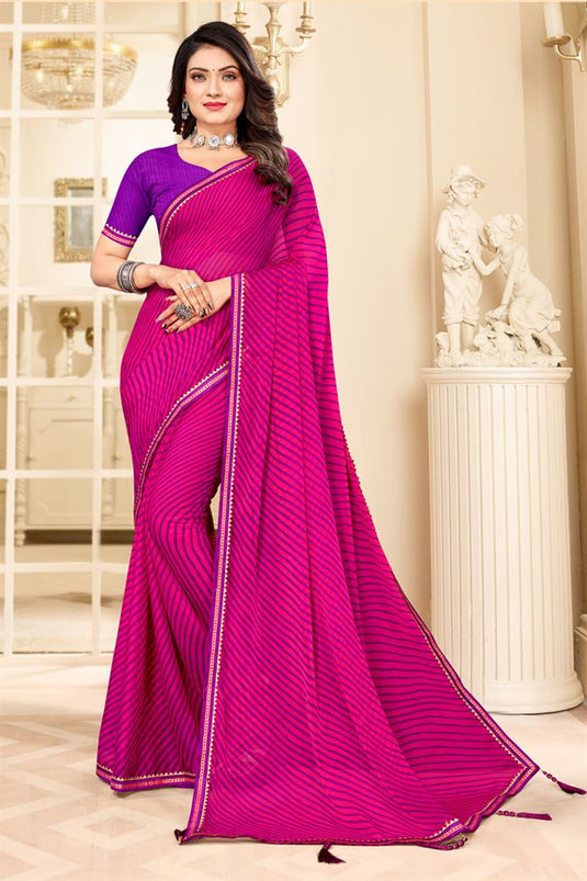 Pink Color Chiffon Fabric Elegant Casual Wear Saree