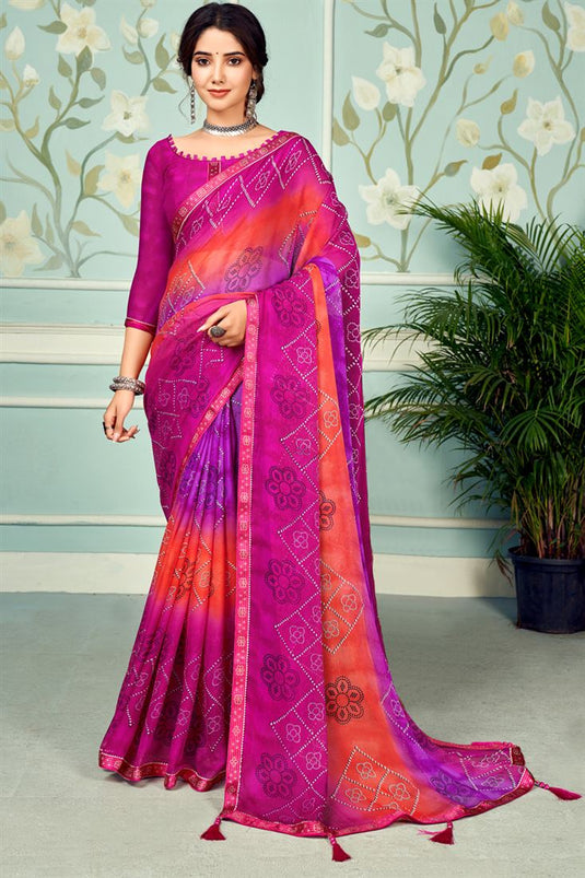 Appealing Magenta Color Chiffon Fabric Printed Saree