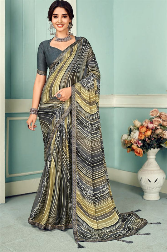 Multi Color Chiffon Wonderful Printed Saree