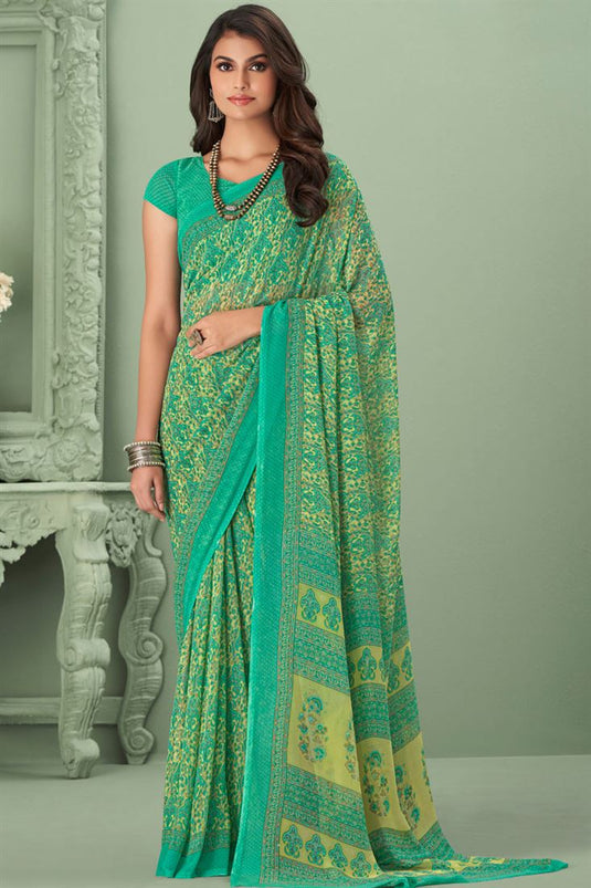 Charming Green Color Georgette Fabric Casual Look Saree