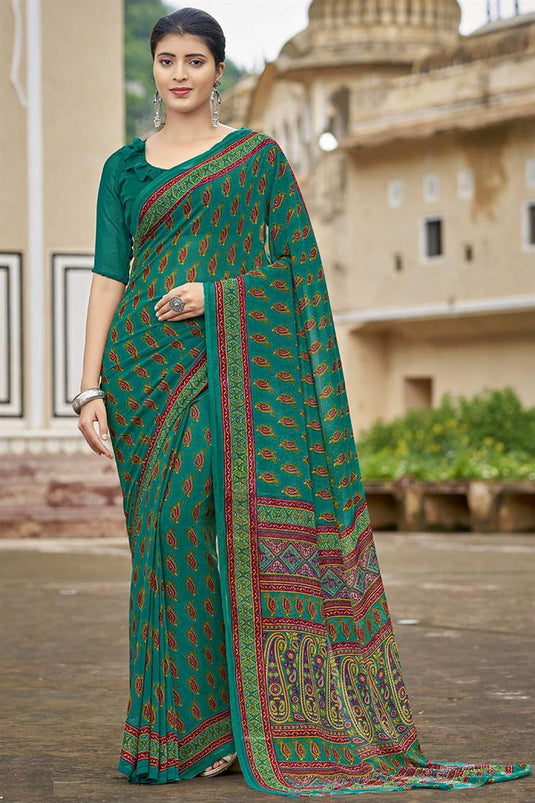 Green Color Georgette Fabric Charismatic Printed Saree