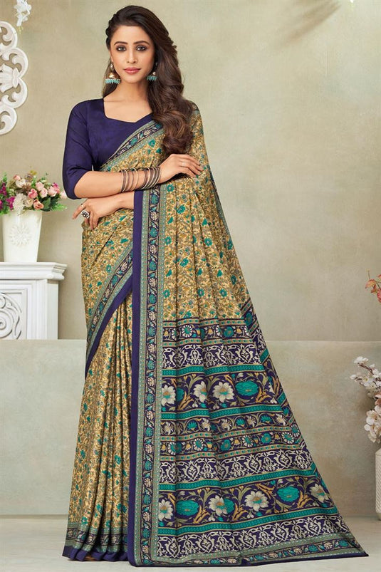 Casual Look Multi Color Pleasant Crepe Silk Saree