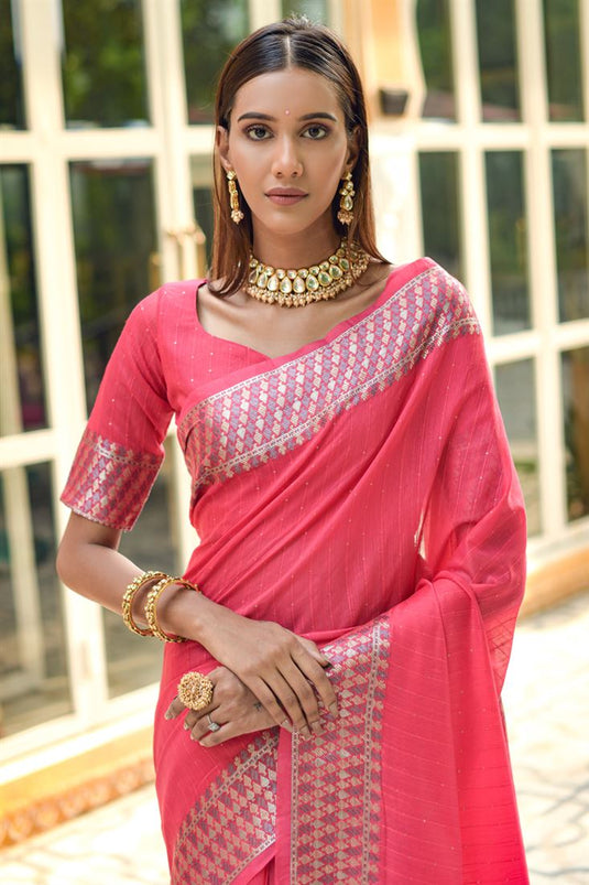 Ravishing Casual Look Cotton Silk Saree In Pink Color