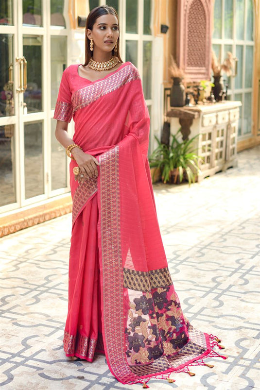 Ravishing Casual Look Cotton Silk Saree In Pink Color