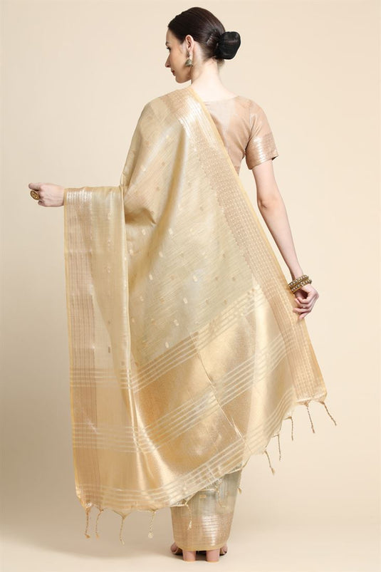 Cream Color Graceful Regular Wear Art Silk Fabric Saree