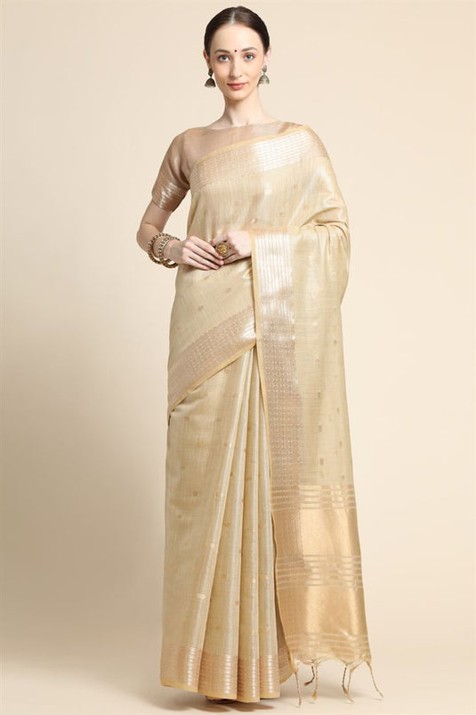 Cream Color Graceful Regular Wear Art Silk Fabric Saree