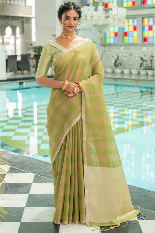 Excellent Linen Fabric Multi Color Regular Saree