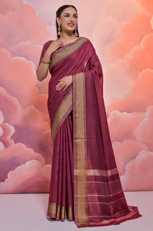 Maroon Exclusive Zari Woven Border Cotton Fabric Sarees