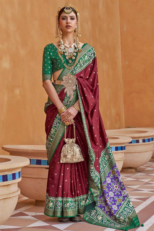 Patola Printed Art Silk Patola Printed Saree in Maroon