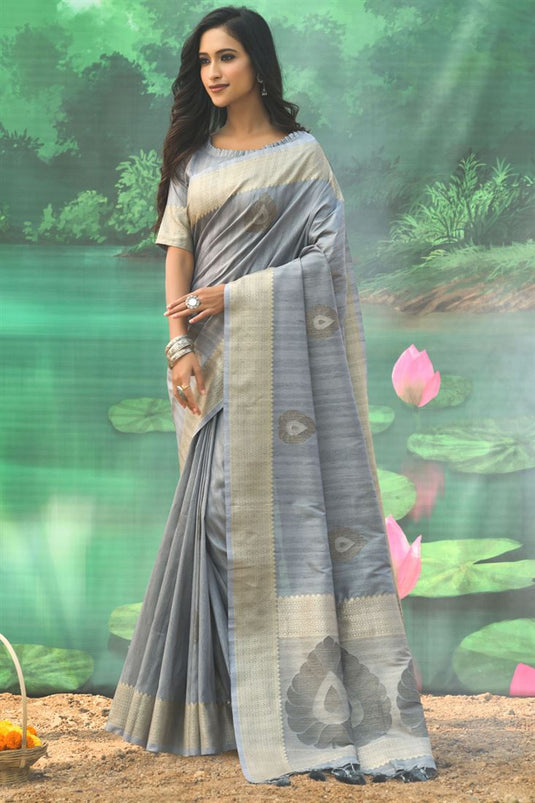 Grey Color Silk Weaving Work Saree