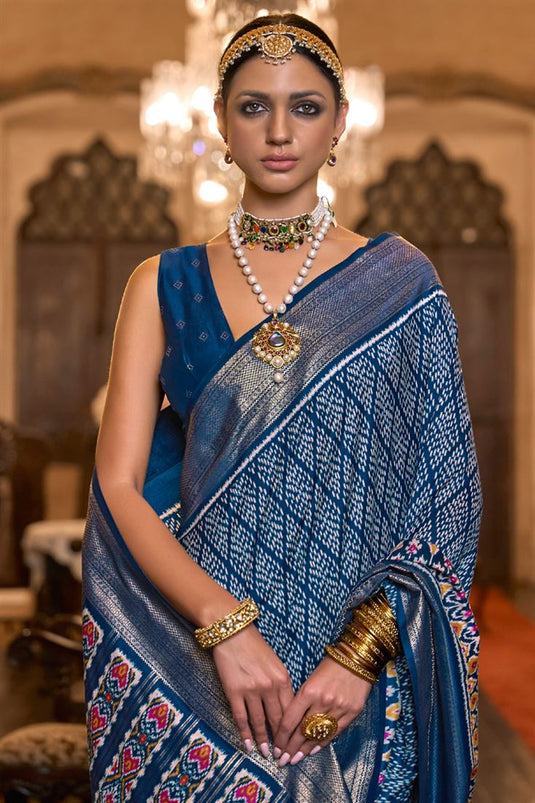 Elegant Patola Silk Printed Saree with Intricate Blue Color