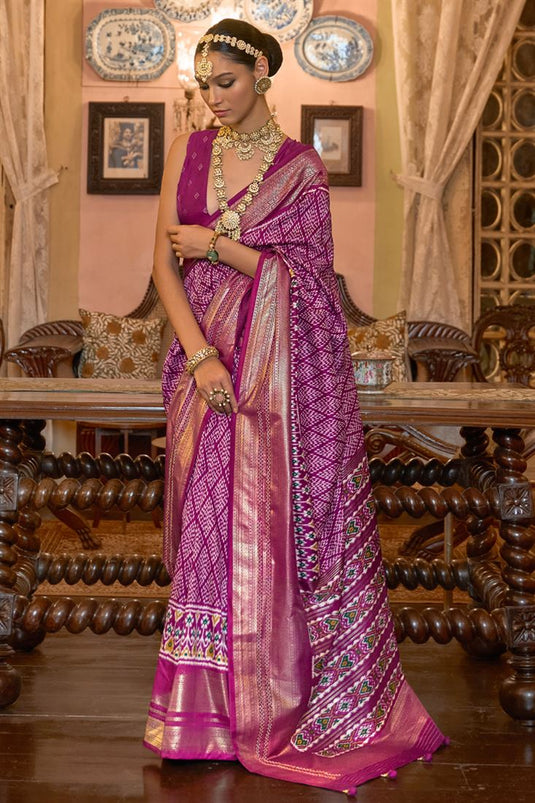 Graceful Magenta Color Patola Silk Printed Saree