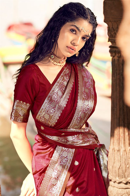 Luxurious Glory Silk Saree in Maroon Color with Intricate Weaving Work