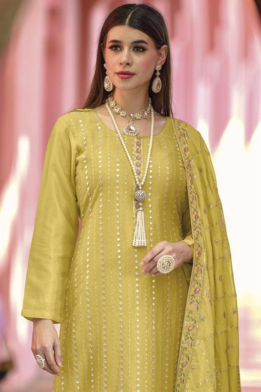 Yellow Color Chinon Fabric Party Look Wear Elegant Salwar Suit