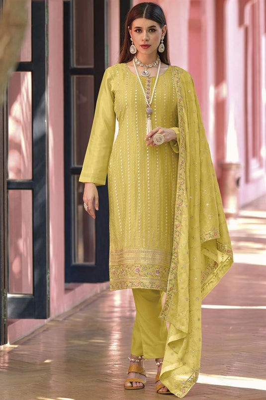 Yellow Color Chinon Fabric Party Look Wear Elegant Salwar Suit