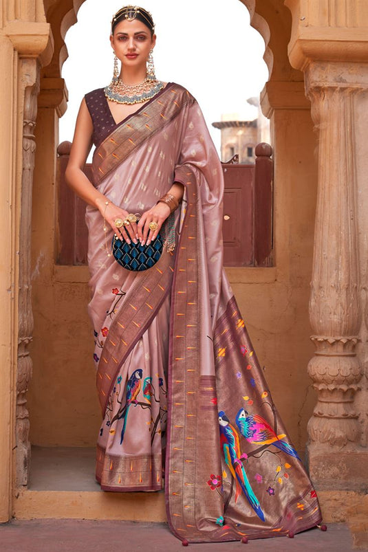 Printed Designs On Chikoo Color Art Silk Fabric Remarkable Saree