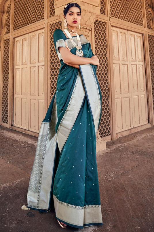 Radiant Teal Color Weaving Work Banarasi Silk Saree