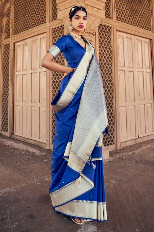 Blue Color Weaving Work Beguiling Banarasi Silk Saree