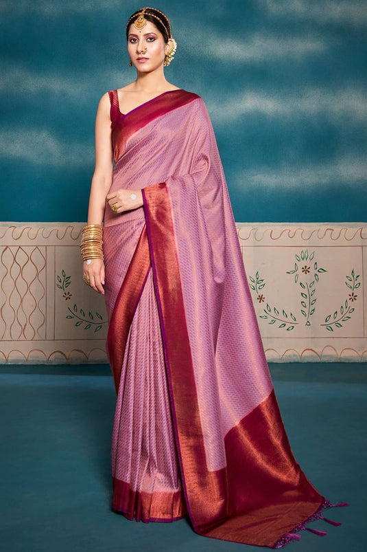 Pink Color Weaving Work On Art Silk Fabric Beatific Festival Look Saree