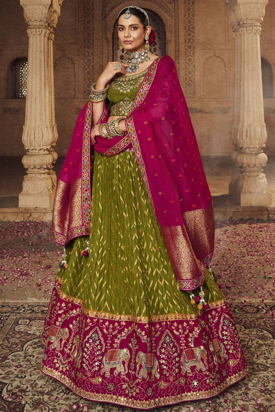 Stunning Mehendi Green Color Lehenga Choli Set For Women