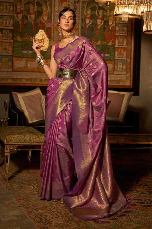 Purple Art Silk Fabric Weaving Work Function Wear Fancy Saree