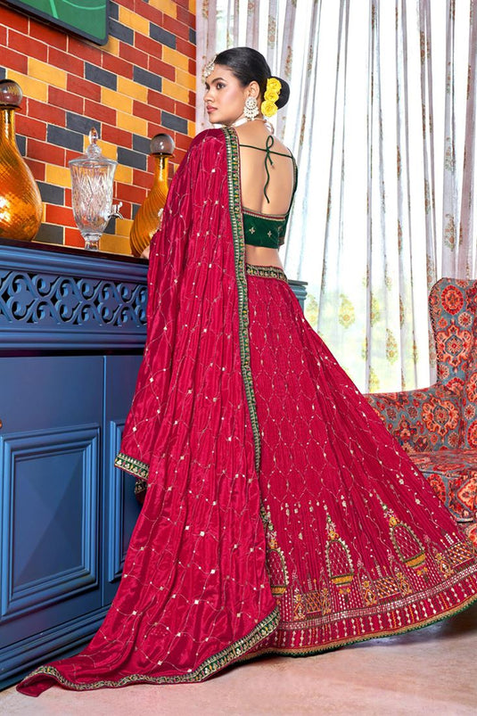 Engaging Chinon Fabric Embroidered Work Wedding Wear Lehenga Choli