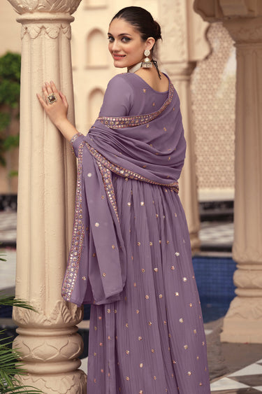 Purple Color Party Wear Embroidered Readymade Anarkali Salwar Suit In Georgette Fabric