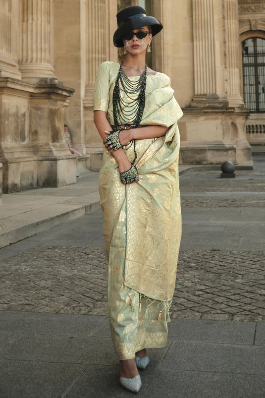 Dazzling Sea Green Color Art Silk Fabric Weaving Work Function Wear Saree With Same Color Blouse