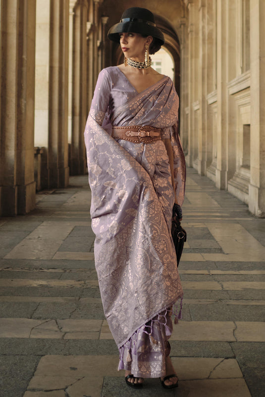 Art Silk Fabric Weaving Work Rich Lavender Color Festive Wear Saree With Same Color Blouse