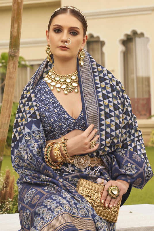 Marvelous Art Silk Printed Blue Color Saree