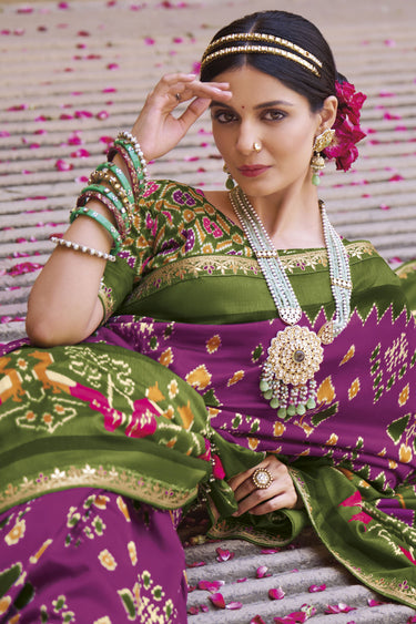 Purple Color Brilliant Printed Patola Silk Saree