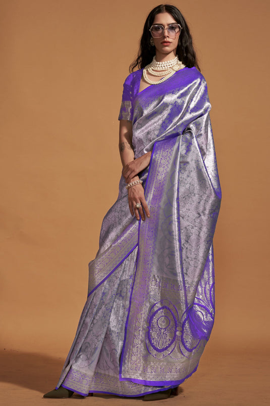 Marvelous Art Silk Fabric Weaving Work Saree In Purple Color
