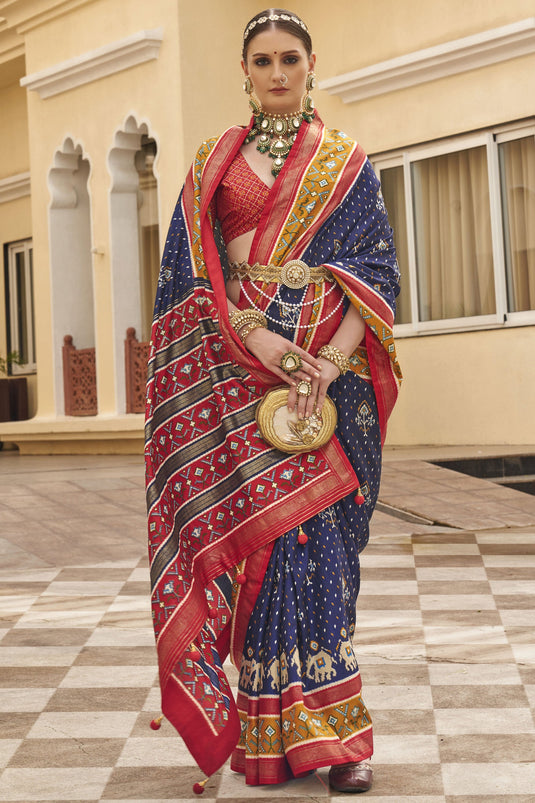 Patola Silk Navy Blue Printed Festive Wear Saree