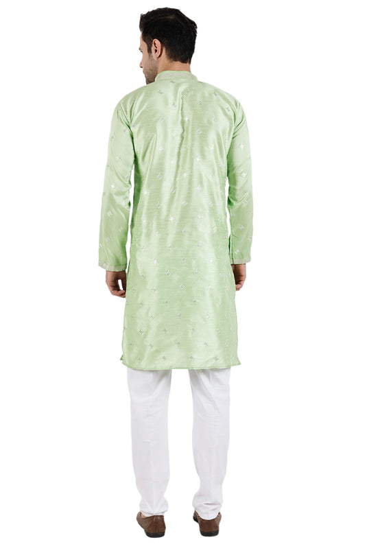 Moss Sea Green Color Art Silk Fabric Function Wear Readymade Men Kurta Pyjama